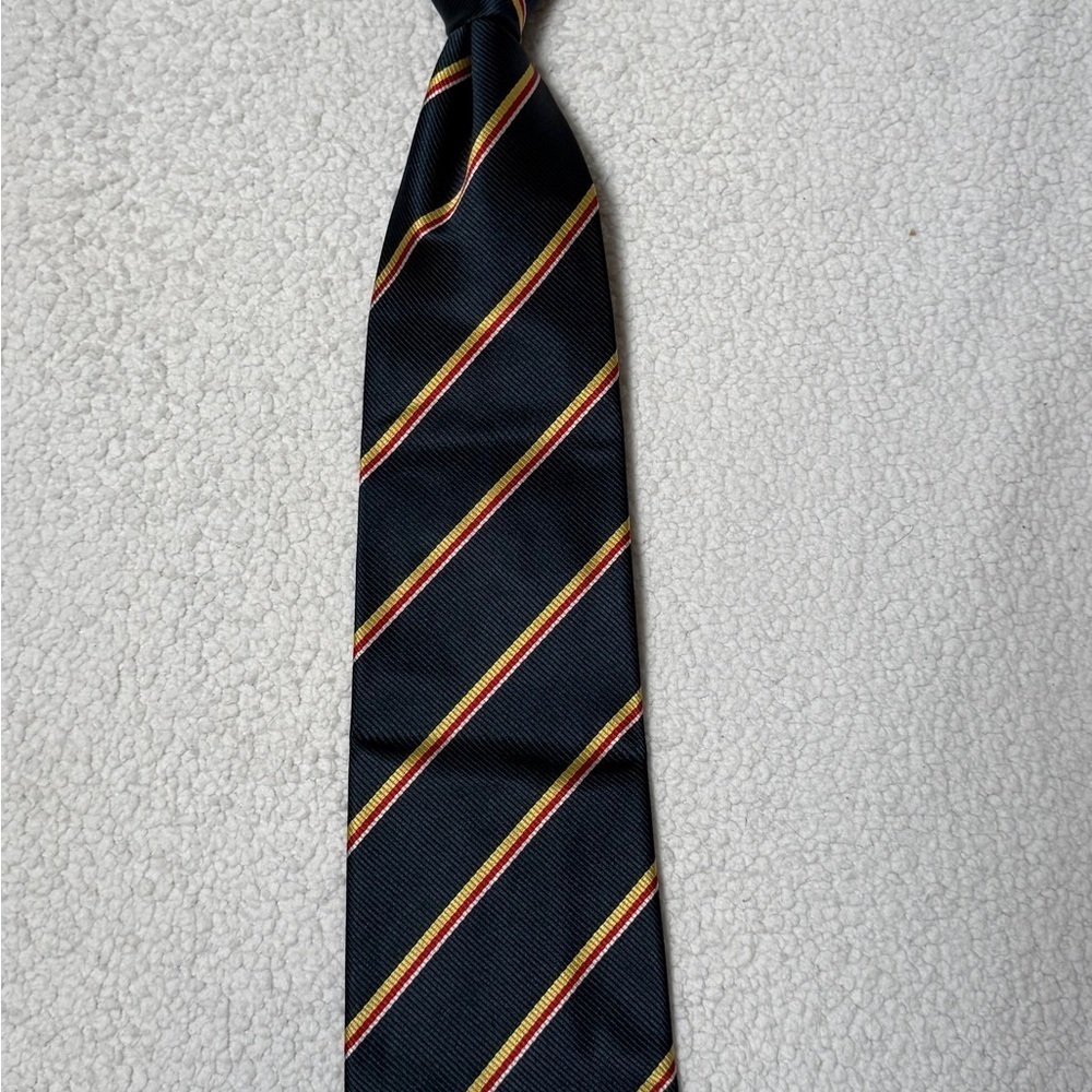 💰Andrew’s Ties Navy Blue Yellow Red Stripe Rep made in Italy Silk neck tie - Picture 3 of 8